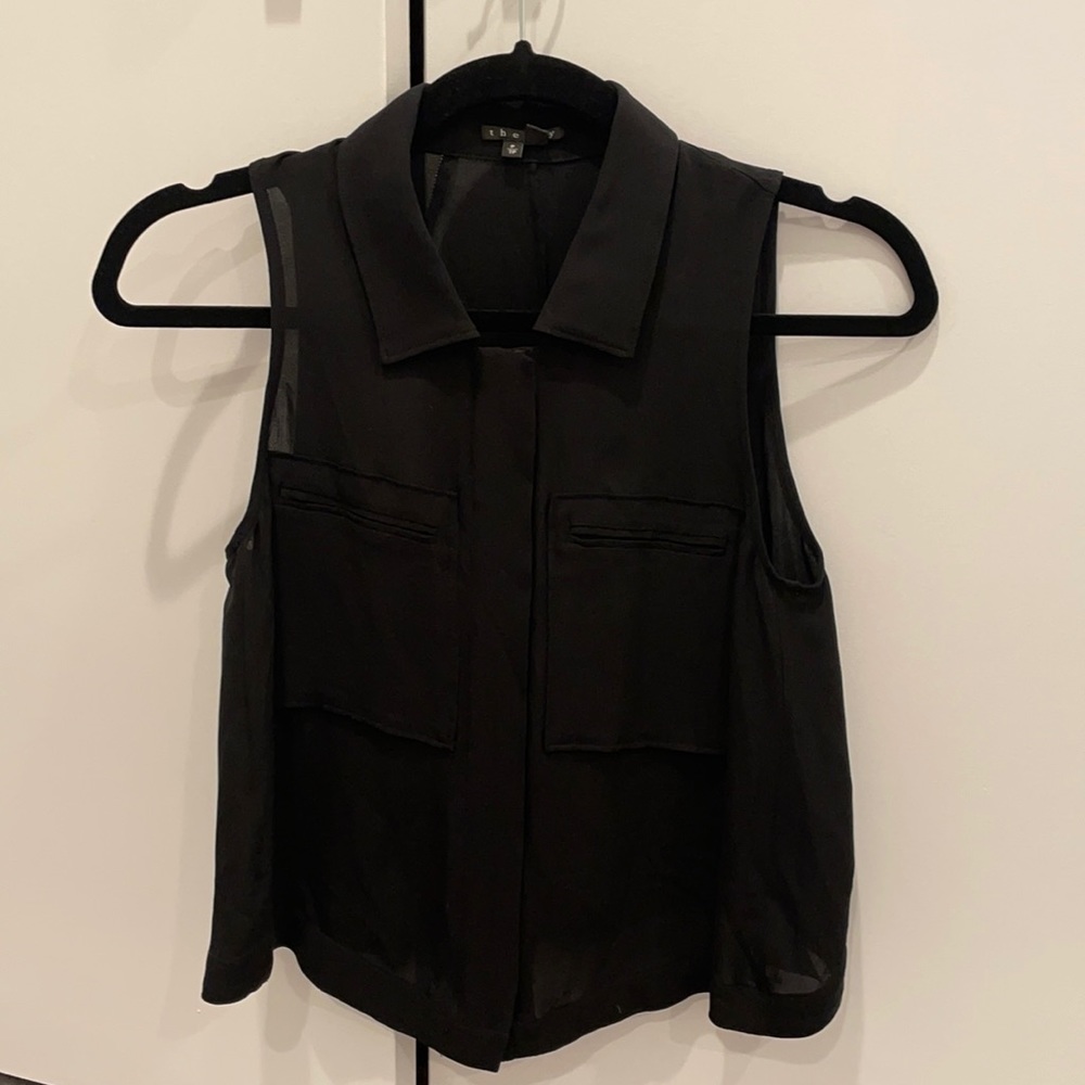 Theory black silk blouse with zipper closure sizeP